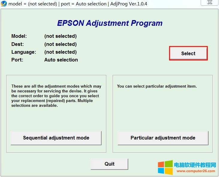 epson adjustment program 選擇型號