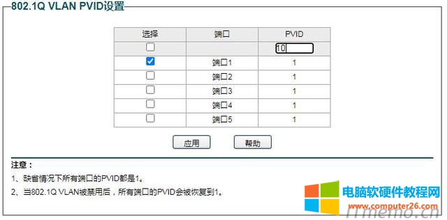 設置端口1的PVID值為10