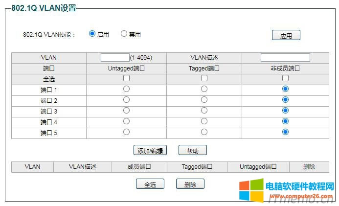 1、設置802.1Q VLAN，啟用，應用。