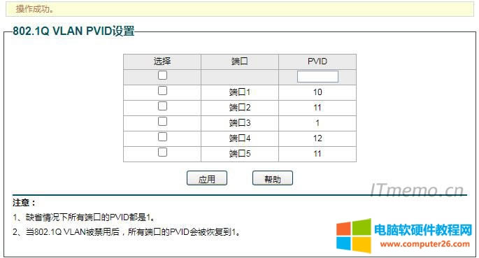 3、設置端口4的PVID值為12，點擊應用。操作成功