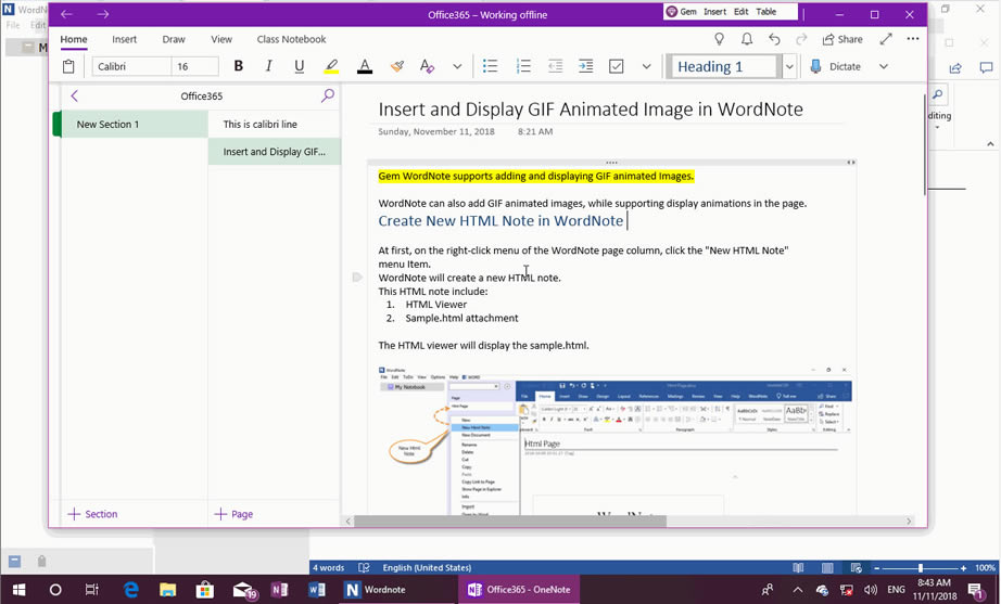 ʹ Gem Menu for OneNote UWP 鹦ܣ OneNote ăݞ Word ęn