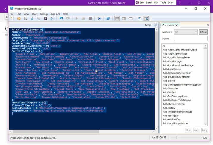 ʹ䌚ˆε“ճNı”ܣճN Windows PowerShell ISE ƁĴa OneNoteZʽ