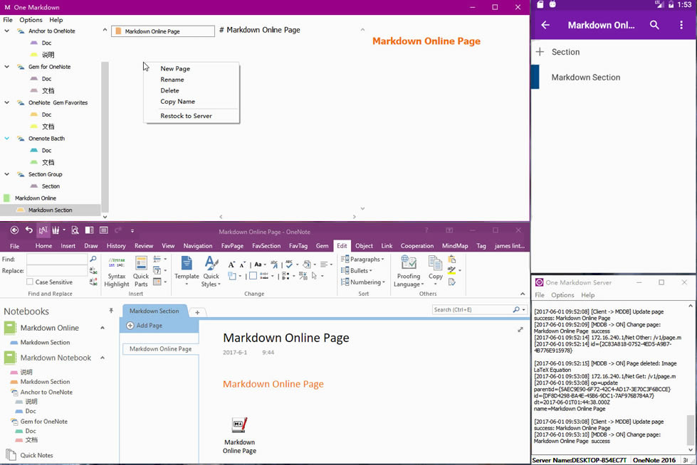Markdown -> 䌚һ} -> 䌚һ} -> PC OneNote -> ׿ OneNote