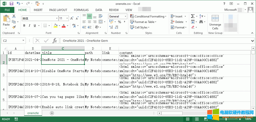 在 Excel 打開 onenote.csv
