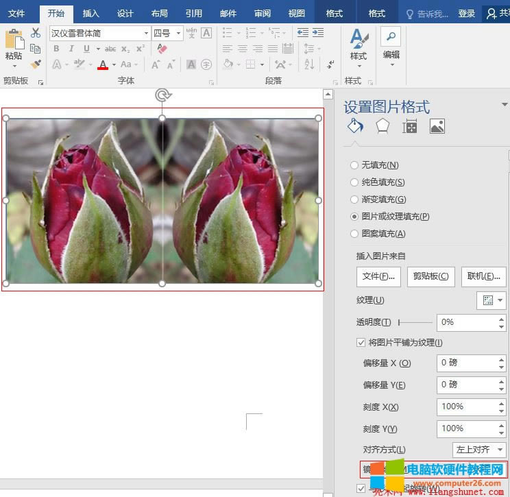 Word 2016 一朵玫瑰花的鏡像實例