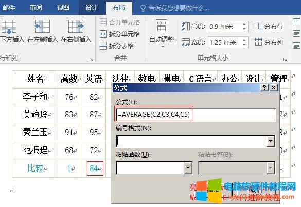 Word2016 AVERAGE()Ì