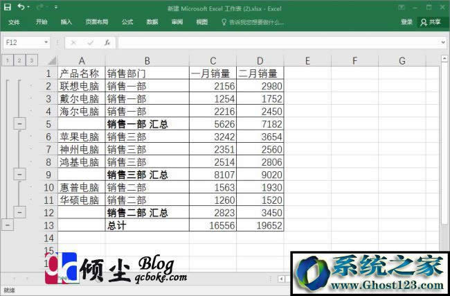 Excel 2016對表格中的數據按部門進行分類匯總的方法圖解教程3