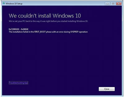 Win10升級提示C1900101-30018錯誤